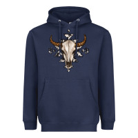 Navy bull skull with aztec Heavyweight Hoodie - MaliasSmallBusiness