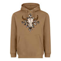Toasted Coconut bull skull with aztec Heavyweight Hoodie - MaliasSmallBusiness