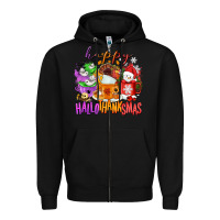 Black Happy Hallothanksmas coffee cups Zipper Hoodie - NancyCooperArtShop