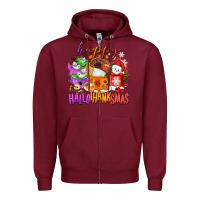 Burgundy Happy Hallothanksmas coffee cups Zipper Hoodie - NancyCooperArtShop