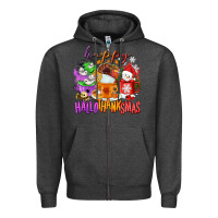 Charcoal Heather Happy Hallothanksmas coffee cups Zipper Hoodie - NancyCooperArtShop