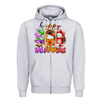 Heather Grey Happy Hallothanksmas coffee cups Zipper Hoodie - NancyCooperArtShop