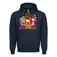 Navy Happy Hallothanksmas coffee cups Zipper Hoodie - NancyCooperArtShop