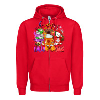 Red Happy Hallothanksmas coffee cups Zipper Hoodie - NancyCooperArtShop