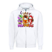 White Happy Hallothanksmas coffee cups Zipper Hoodie - NancyCooperArtShop