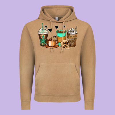Skeleton Coffee Cups Vintage Hoodie Designed By Zillion Design Studio