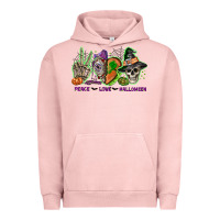 Pigment Salmon Peace love Halloween Urban Hoodie - NancyCooperArtShop