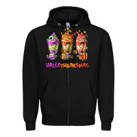 Black Happy Hallothanksmas coffee cups Zipper Hoodie - NancyCooperArtShop