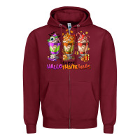 Burgundy Happy Hallothanksmas coffee cups Zipper Hoodie - NancyCooperArtShop