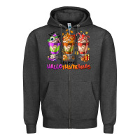 Charcoal Heather Happy Hallothanksmas coffee cups Zipper Hoodie - NancyCooperArtShop