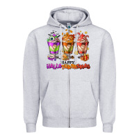 Heather Grey Happy Hallothanksmas coffee cups Zipper Hoodie - NancyCooperArtShop