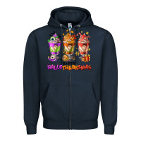 Navy Happy Hallothanksmas coffee cups Zipper Hoodie - NancyCooperArtShop