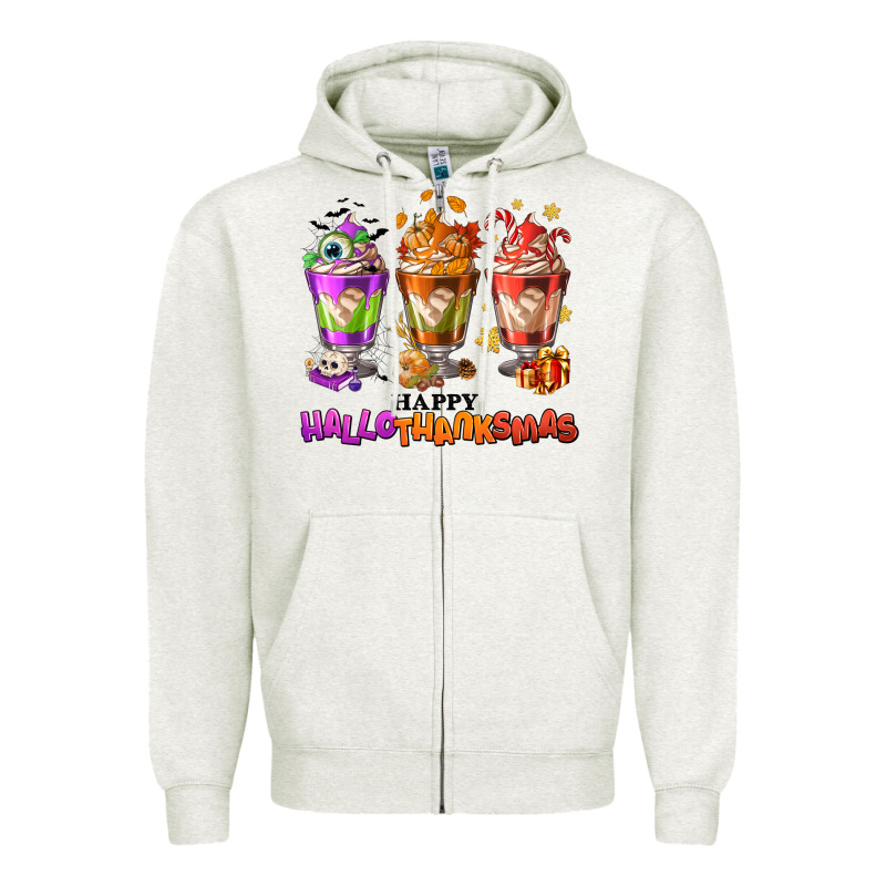 Happy Hallothanksmas Coffee Cups Zipper Hoodie by NancyCooperArtShop | Teevron