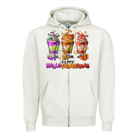 Oatmeal Heather Happy Hallothanksmas coffee cups Zipper Hoodie - NancyCooperArtShop