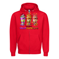 Red Happy Hallothanksmas coffee cups Zipper Hoodie - NancyCooperArtShop
