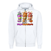 White Happy Hallothanksmas coffee cups Zipper Hoodie - NancyCooperArtShop