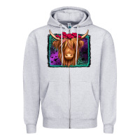 Heather Grey halloween highland cow Zipper Hoodie - Jasminsmagicworld
