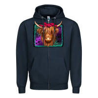 Navy halloween highland cow Zipper Hoodie - Jasminsmagicworld
