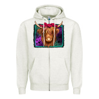 Oatmeal Heather halloween highland cow Zipper Hoodie - Jasminsmagicworld