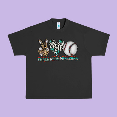 Peace Love Baseball Urban Heavy Tee Designed By Cowhidedigitalart