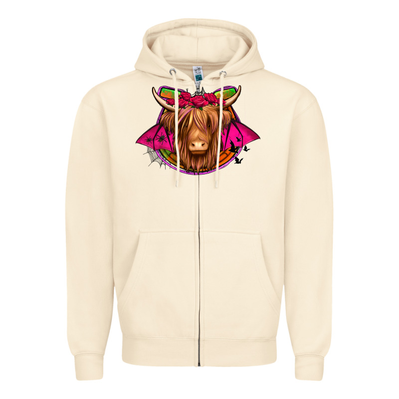 Halloween Highland Cow Horseshoe Zipper Hoodie by Jasminsmagicworld | Teevron