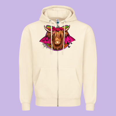 Halloween Highland Cow Horseshoe Zipper Hoodie Designed By Jasminsmagicworld