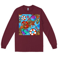 Burgundy summer with leopard seamless pattern Long Sleeve Tee - BundleAndBundleShop