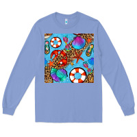 Colony Blue summer with leopard seamless pattern Long Sleeve Tee - BundleAndBundleShop
