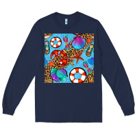 Navy summer with leopard seamless pattern Long Sleeve Tee - BundleAndBundleShop