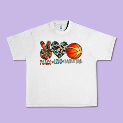 Peace Love Basketball Urban Heavy Tee Designed By Cowhidedigitalart
