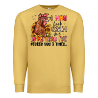Antique Gold i may look calm but in my head i've pecked you Premium Sweatshirt - MaliasSmallBusiness