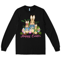 Black easter bunny family wıth carrots and eggs Long Sleeve Tee - AdoDesignShop