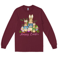 Burgundy easter bunny family wıth carrots and eggs Long Sleeve Tee - AdoDesignShop