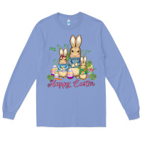 Colony Blue easter bunny family wıth carrots and eggs Long Sleeve Tee - AdoDesignShop