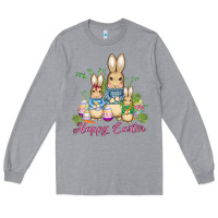 Heather Grey easter bunny family wıth carrots and eggs Long Sleeve Tee - AdoDesignShop