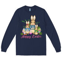 Navy easter bunny family wıth carrots and eggs Long Sleeve Tee - AdoDesignShop