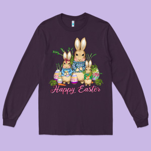 Easter Bunny Family Wıth Carrots And Eggs Long Sleeve Tee Designed By Adodesignshop