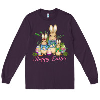 Plum easter bunny family wıth carrots and eggs Long Sleeve Tee - AdoDesignShop