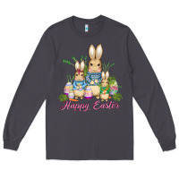 Smoke easter bunny family wıth carrots and eggs Long Sleeve Tee - AdoDesignShop