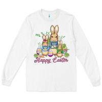 White easter bunny family wıth carrots and eggs Long Sleeve Tee - AdoDesignShop