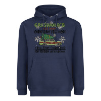 Navy christmas tree farm Heavyweight Hoodie - MaliasSmallBusiness