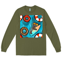 Army Green koala at the pool seamless pattern Long Sleeve Tee - BundleAndBundleShop