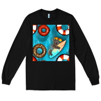 Black koala at the pool seamless pattern Long Sleeve Tee - BundleAndBundleShop