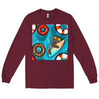 Burgundy koala at the pool seamless pattern Long Sleeve Tee - BundleAndBundleShop