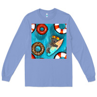 Colony Blue koala at the pool seamless pattern Long Sleeve Tee - BundleAndBundleShop