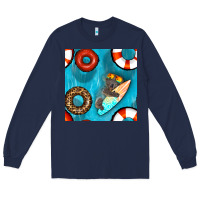 Navy koala at the pool seamless pattern Long Sleeve Tee - BundleAndBundleShop