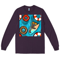 Plum koala at the pool seamless pattern Long Sleeve Tee - BundleAndBundleShop