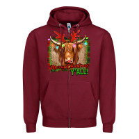 Burgundy merry christmas y'all highland cow Zipper Hoodie - Jasminsmagicworld