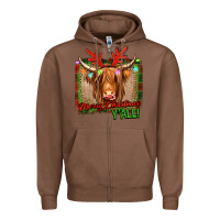 Chestnut merry christmas y'all highland cow Zipper Hoodie - Jasminsmagicworld
