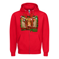 Red merry christmas y'all highland cow Zipper Hoodie - Jasminsmagicworld